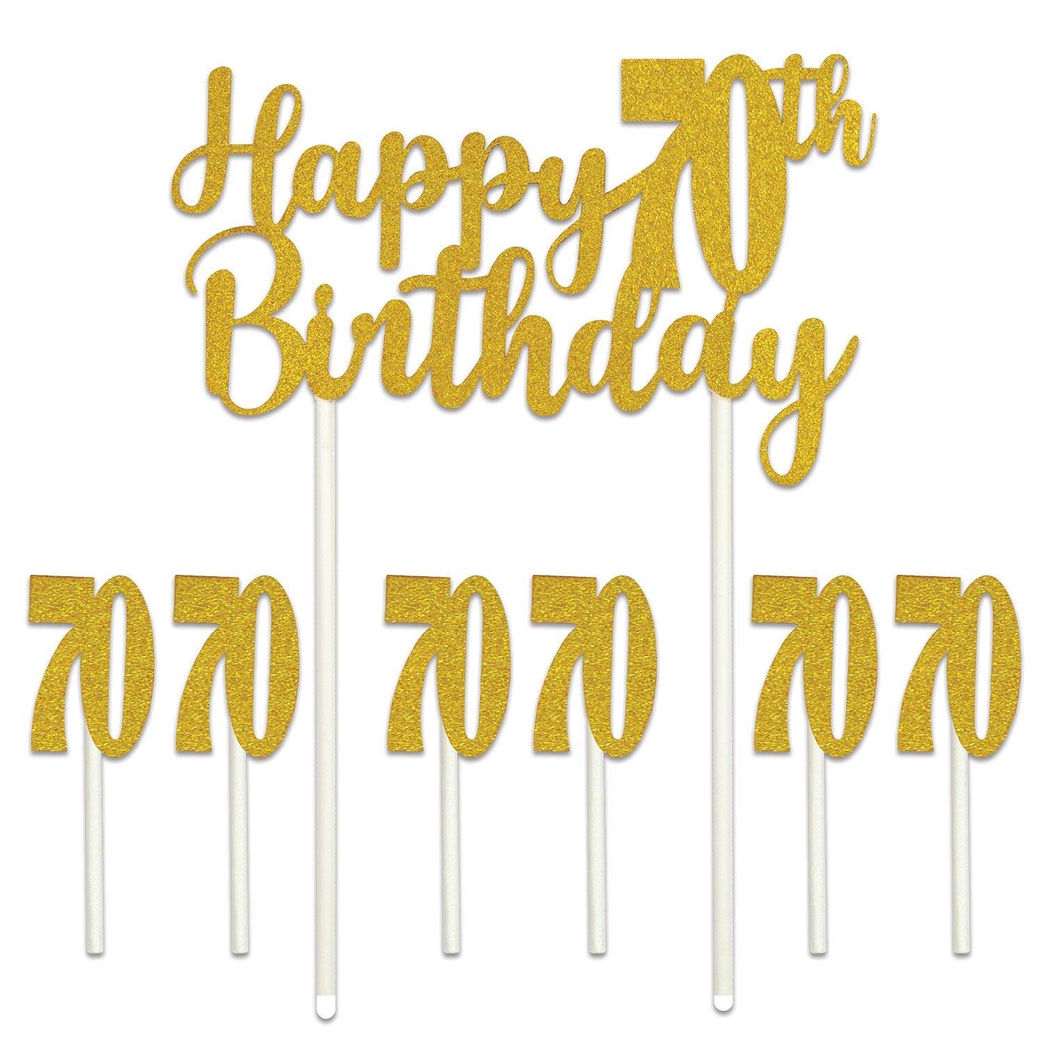 Beistle Happy 70th Birthday Cake Topper, Multicolor, Cardboard, 6 x 8¼, Model 53523-70