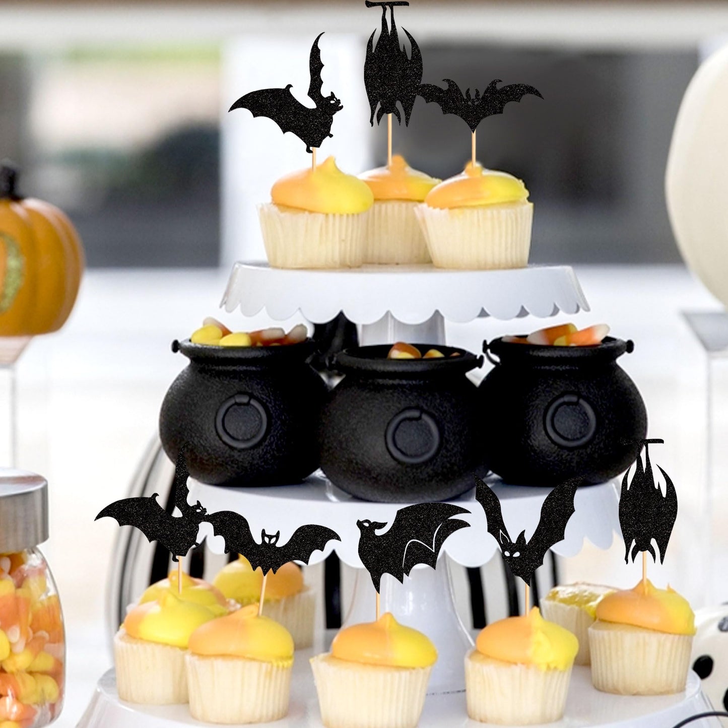 Ercadio 24 Pack Halloween Bat Cupcake Toppers Black Glitter Bat Cupcake Picks Halloween Cupcake Toppers For Halloween Themed Bab
