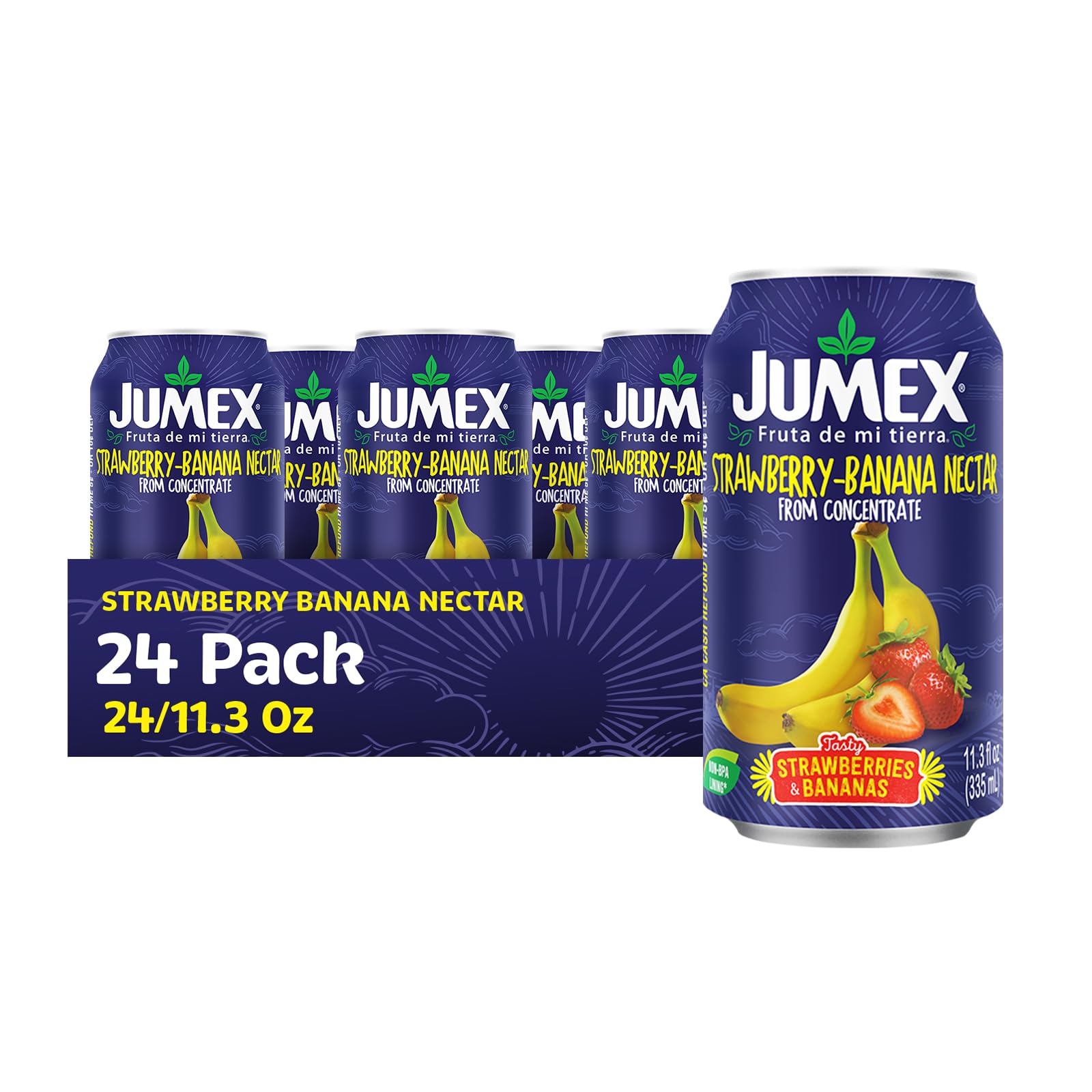 Jumex Strawberry Banana Nectar Juice - Made with Fresh Fruit Puree - Tropical Fruit Juice Concentrate for Smoothie Mix  Cocktail Mixers & Kids Drinks & Beverages - 11.3oz  24 Pack Canned Drinks