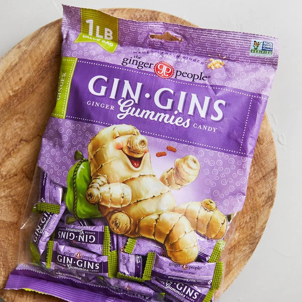 The Ginger People GIN GINS Sweet Ginger Gummies – 1 lb (Pack of 2) – Natural Fresh Ginger Candy
