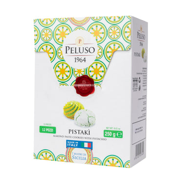 Peluso Pistaki Sicilian Almond Cookies, 250g, 12 Count - Artisanal Biscotti, Perfect for Snacking & Gifting, Pistachio Flavor