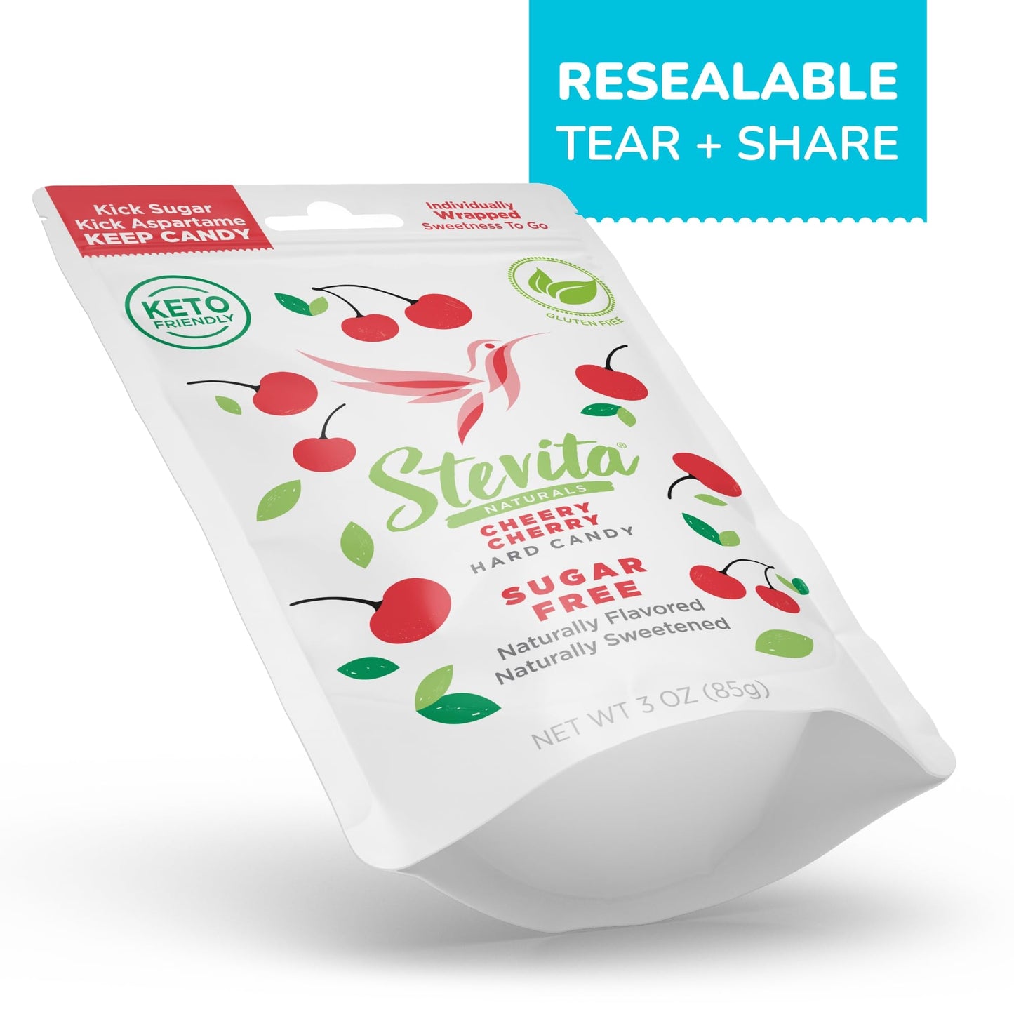 Stevita Hard Candy, Cheery Cherry - 25 Individually Wrapped Pieces - Sugar & Aspartame Free - Naturally Flavored & Sweetened - N