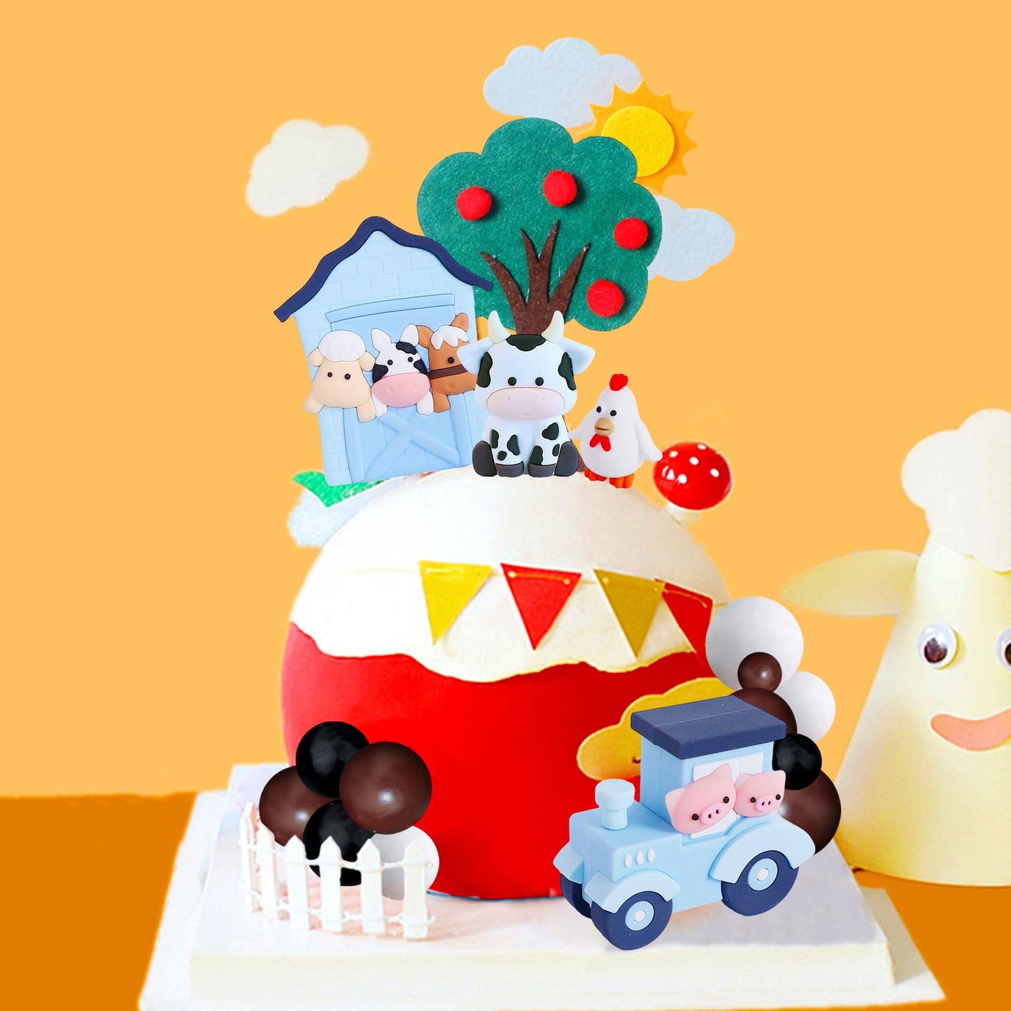 Jevenis Blue Farm Animal Cake Decoration Sheep Cake Topper Farm Animal Birthday Decoration Cow Cake Decoration Pig Cake Topper F