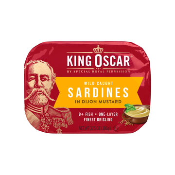 King Oscar Sardines in Dijon Mustard, Wild Caught, 3.75 Ounce Cans, Pack of 12
