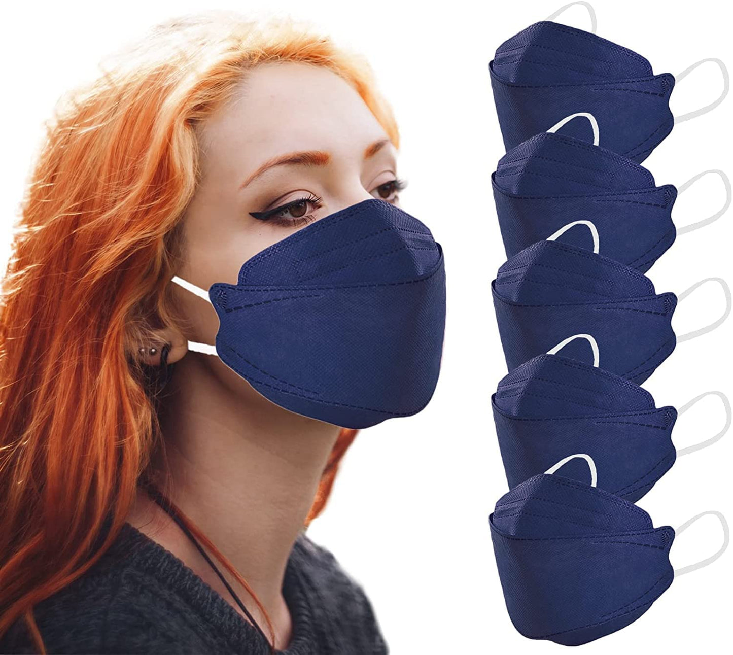 Akgk Kn95 Face Masks 100 Pack, Individually Wrapped, 5-Ply Disposable Navy Blue Face Mask Against Pm 2.5 Smoke & Dust, Filtratio