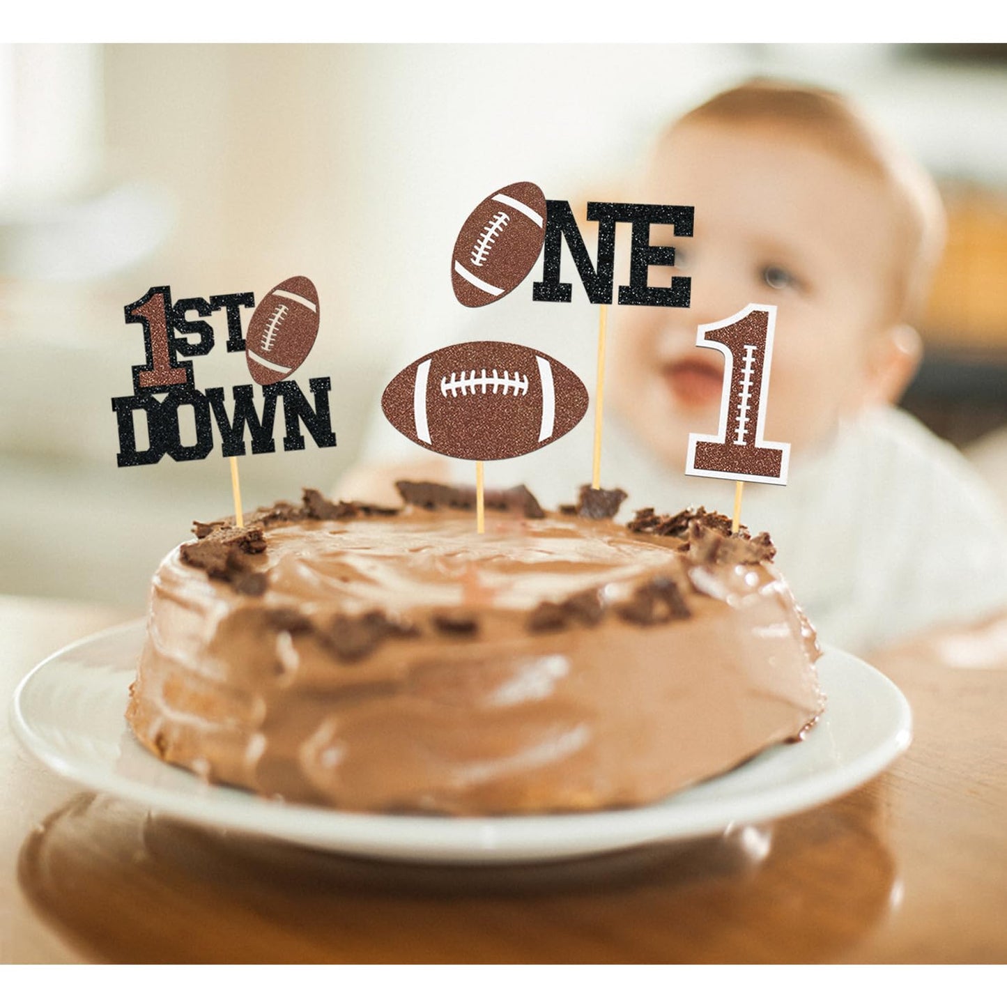 24Pcs Football 1St Birthday Cupcake Toppers, First Birthday Football Cake Decorations, Football Cupcake Toppers For Football Bab