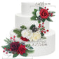 Rinlong 3Pcs Pre-Made Cake Topper Cake Decorating Flowers For Christmas Cake Decor Burgundy Xmas Cake Decorations For Wedding Ba