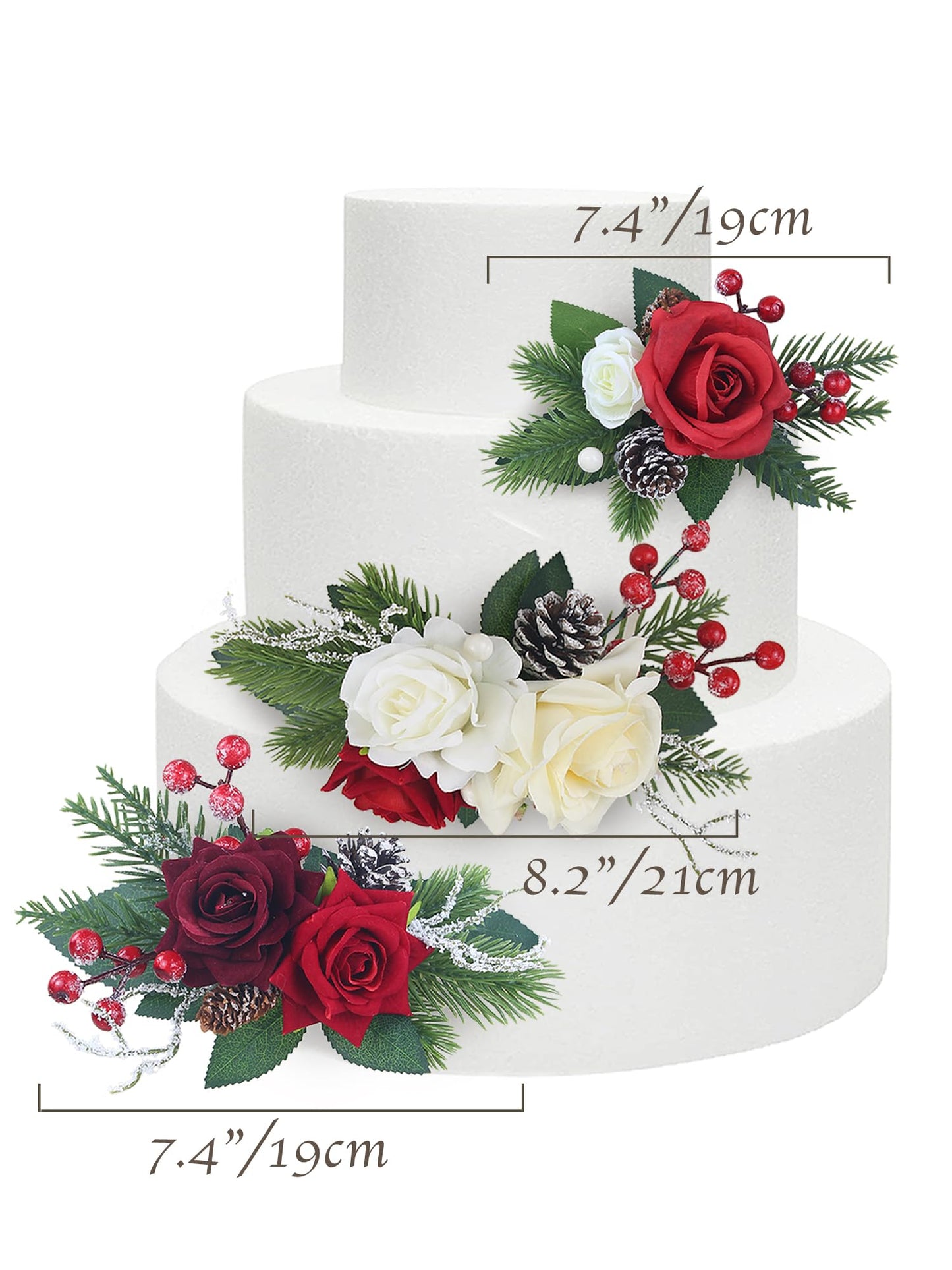 Rinlong 3Pcs Pre-Made Cake Topper Cake Decorating Flowers For Christmas Cake Decor Burgundy Xmas Cake Decorations For Wedding Ba