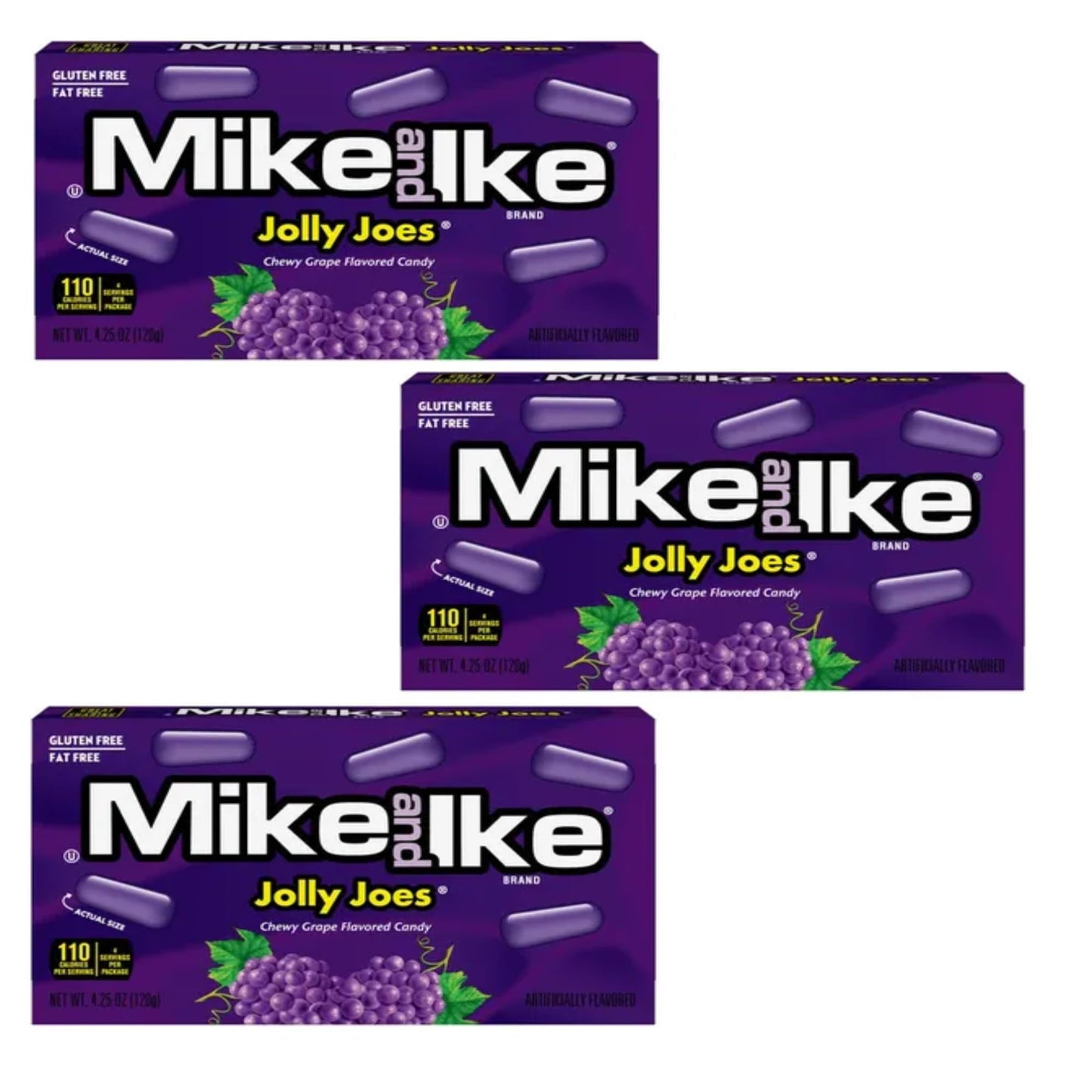 MIKE AND IKE Jolly Joes Grape Chewy Candies - Pack of 3 - Theater Boxes - 10.9 x 5.7 x 16 cm