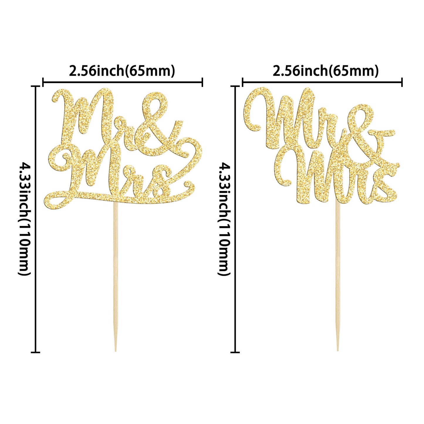 Gyufise 36Pcs Mr & Mrs Cupcake Toppers Love Mr Mrs Cupcake Picks Gold Glitter Wedding Cucpake Toppers Bridal Shower Cake Decorat