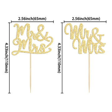 Gyufise 36Pcs Mr & Mrs Cupcake Toppers Love Mr Mrs Cupcake Picks Gold Glitter Wedding Cucpake Toppers Bridal Shower Cake Decorat