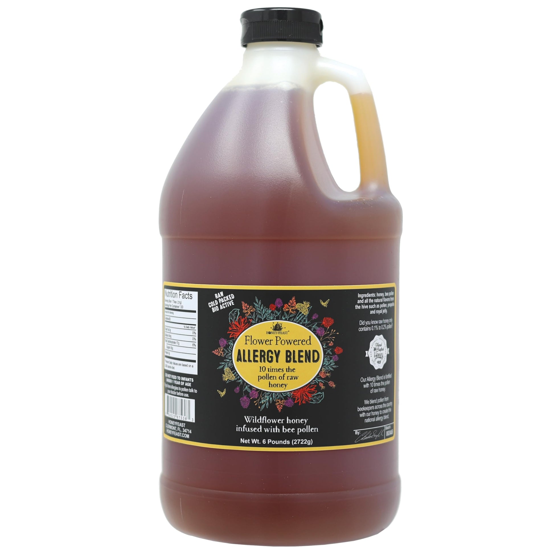 Honey Feast Raw & Unfiltered Allergy Blend Honey, High Pollen Content, 6lb (96 Ounce)