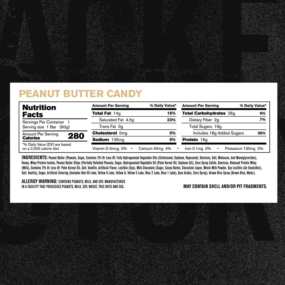 Authentic Bar Peanut Butter Candy Protein Bars - Tasty Meal Replacement Energy Bars w/ 16g Whey Protein Isolate, Natural Sugars