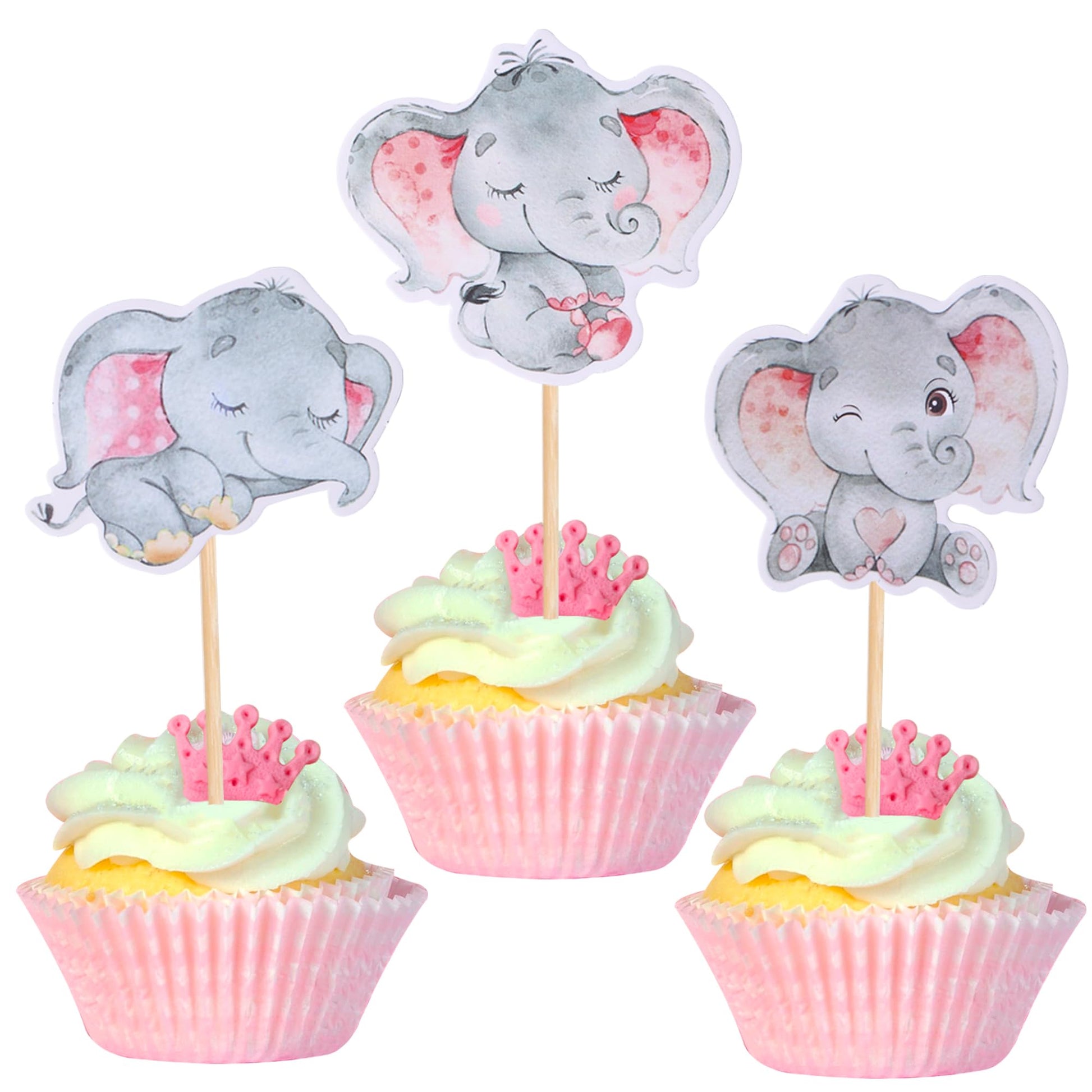 36 Pcs Baby Elephant Cupcake Toppers Pink Elephant It'S A Girl Cupcake Picks Decorations For Elephant Theme Gender Reveal Baby S