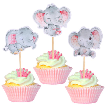 36 Pcs Baby Elephant Cupcake Toppers Pink Elephant It'S A Girl Cupcake Picks Decorations For Elephant Theme Gender Reveal Baby S
