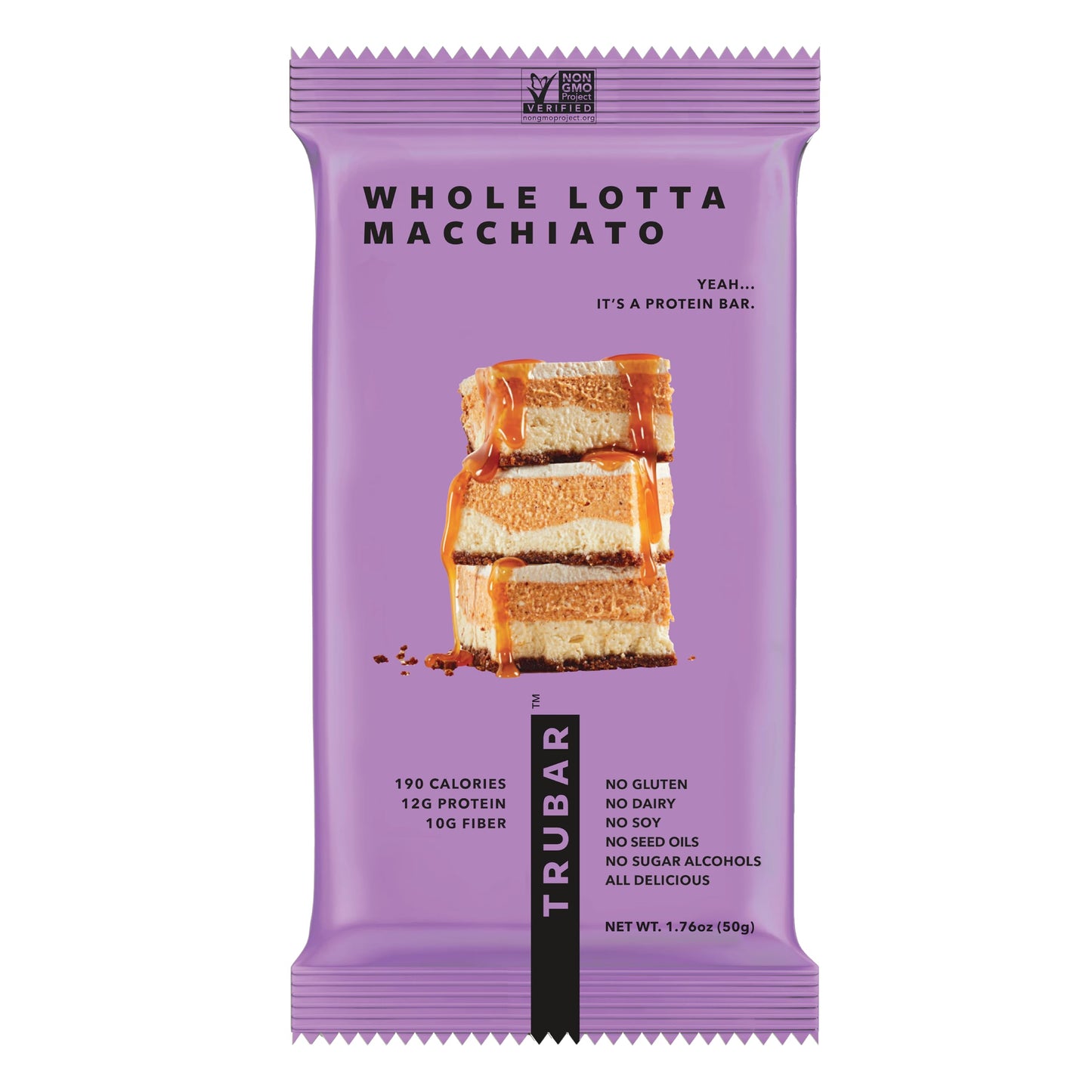 TRUBAR Vegan Protein Bar  Whole Lotta Macchiato  Gluten Free  Plant Based Protein  Dairy Free  Non GMO  Soy Free  No Sugar fermented-style flavors  12G Protein  12G Fiber  23G Carb  On the Go Snack Bars  1 CT