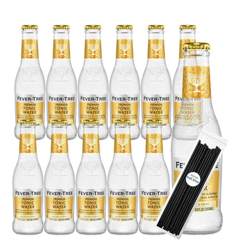 Fever-Tree Tonic Water Premium Cocktail Mixer 6.8 fl oz Glass Bottles 12 Pack + 20 Plastic Stirrer Sticks by KOOL8SHOP Infinite 