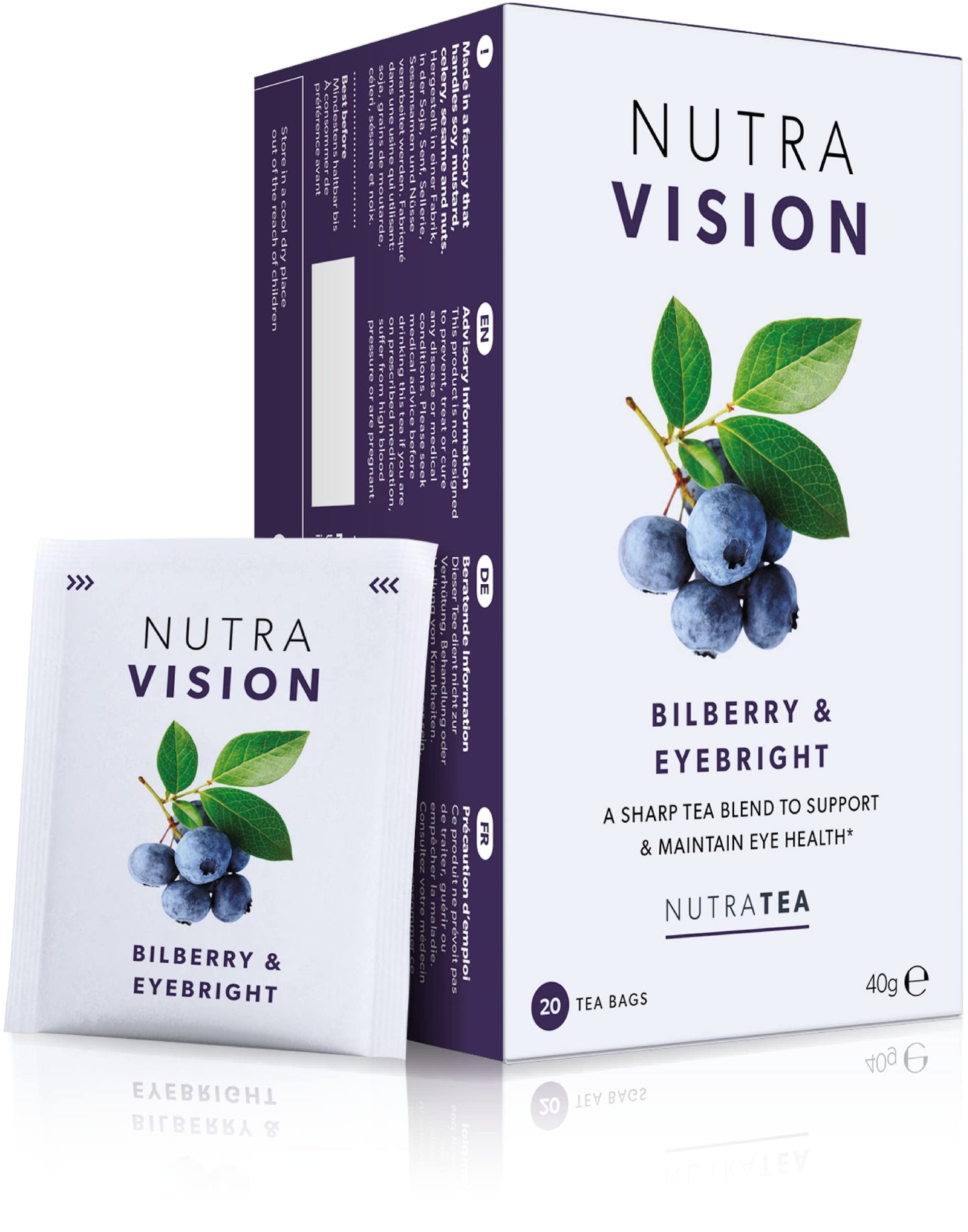 Nutravision - Eye Health Tea - Includes Bilberry & Eyebright - For General And Age-Related Eye Health - 40 Enveloped Tea Bags -