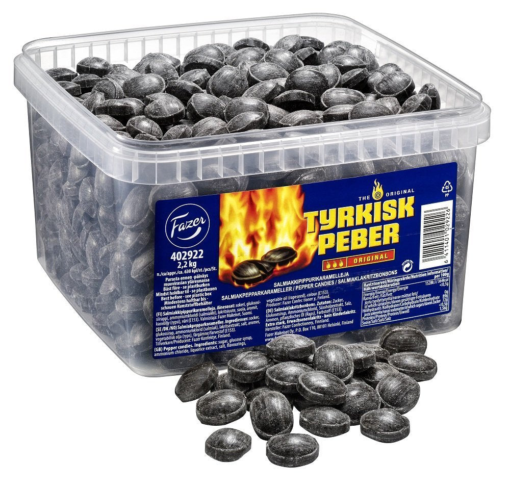 Fazer Tyrkisk Peber - Turkish Pepper - Original - Finnish - Boiled - Hard - Caramel - Salmiak - Salmiac - Salty Licorice - Peppe