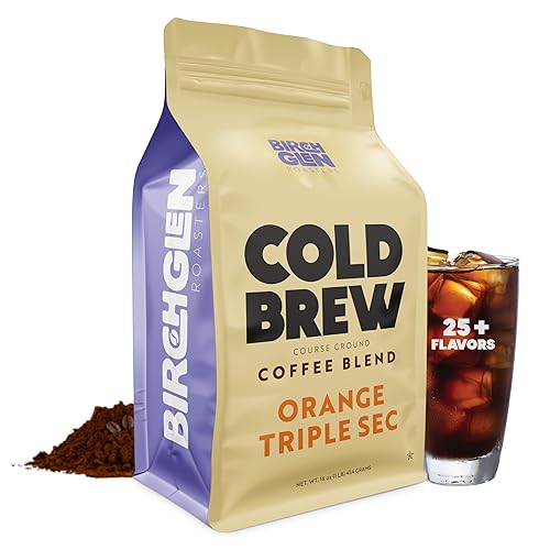 1 Lb Orange Triple Sec Flavored Cold Brew Coffee Blend, Coarse Ground Colombian - Birch Glen Roasters - 16 Oz Resealable Bag Mai