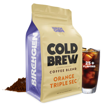 1 Lb Orange Triple Sec Flavored Cold Brew Coffee Blend, Coarse Ground Colombian - Birch Glen Roasters - 16 Oz Resealable Bag Mai
