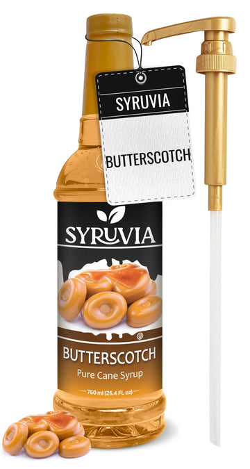 Syruvia Butterscotch Coffee Syrup - 25.4 fl oz Premium Coffee Flavoring Syrup - Kosher Coffee Syrups, Gluten Free, No Coloring, 