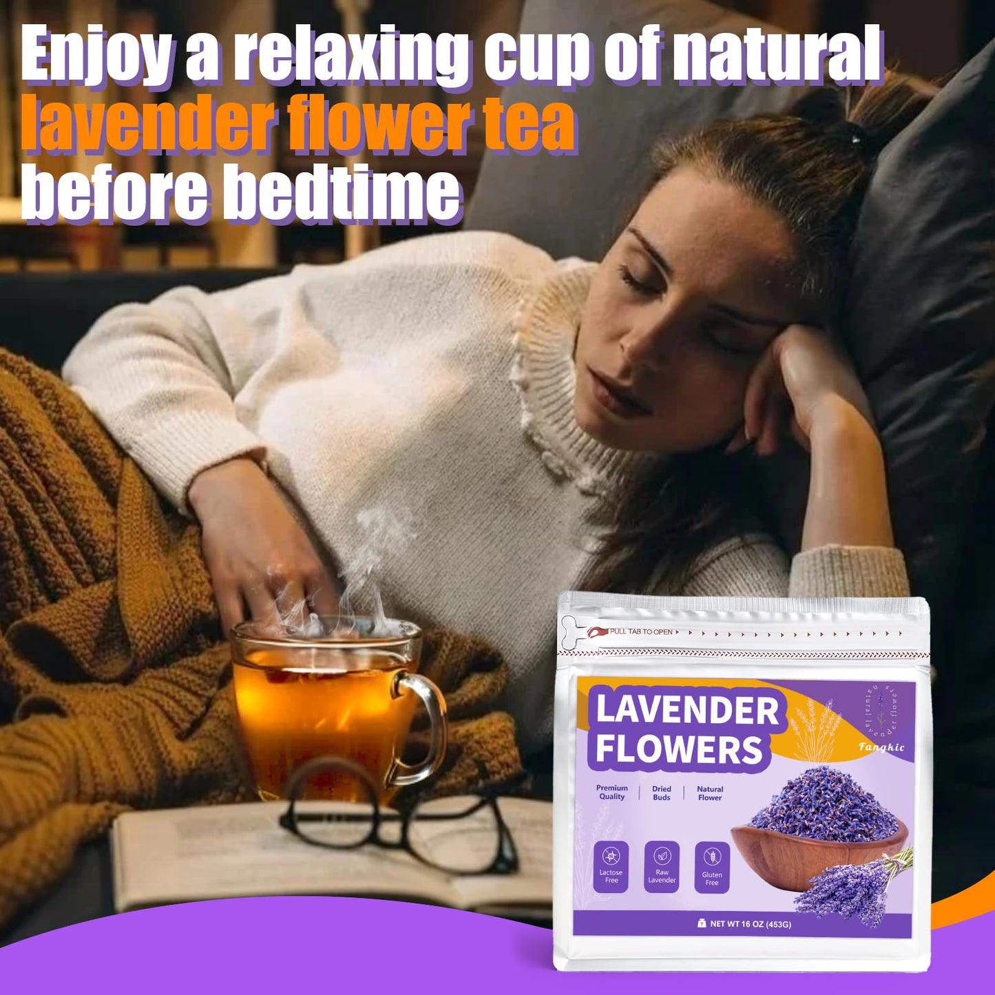 Fangkic Dried Culinary Lavender Flowers - Food Grade Edible Buds, Gluten Free, 16 oz