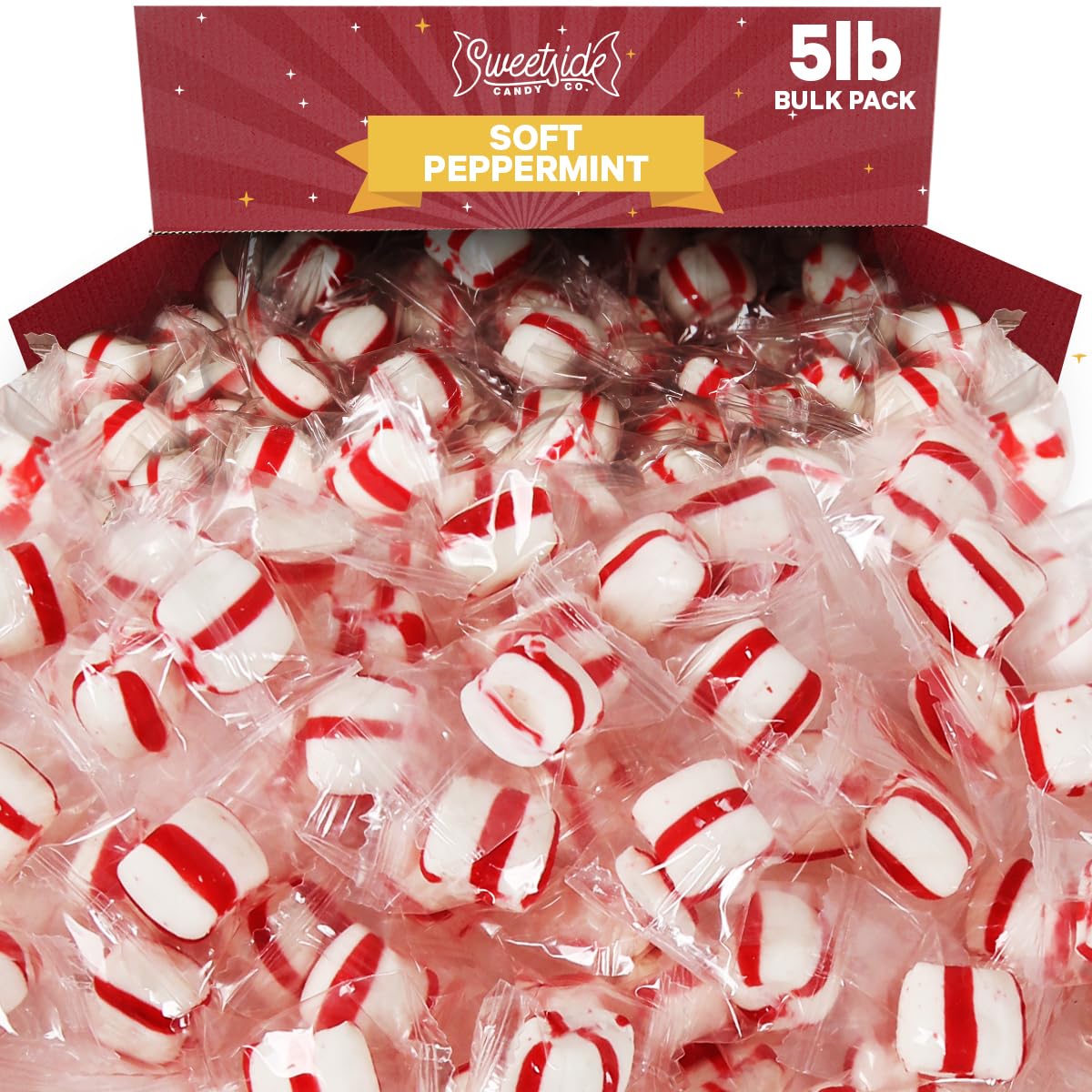 Soft Peppermint Candy Mints, 5Lb Mints Bulk Individually Wrapped, Refreshing Peppermint Puffs For Fresh Breath, Perfect Soft Min