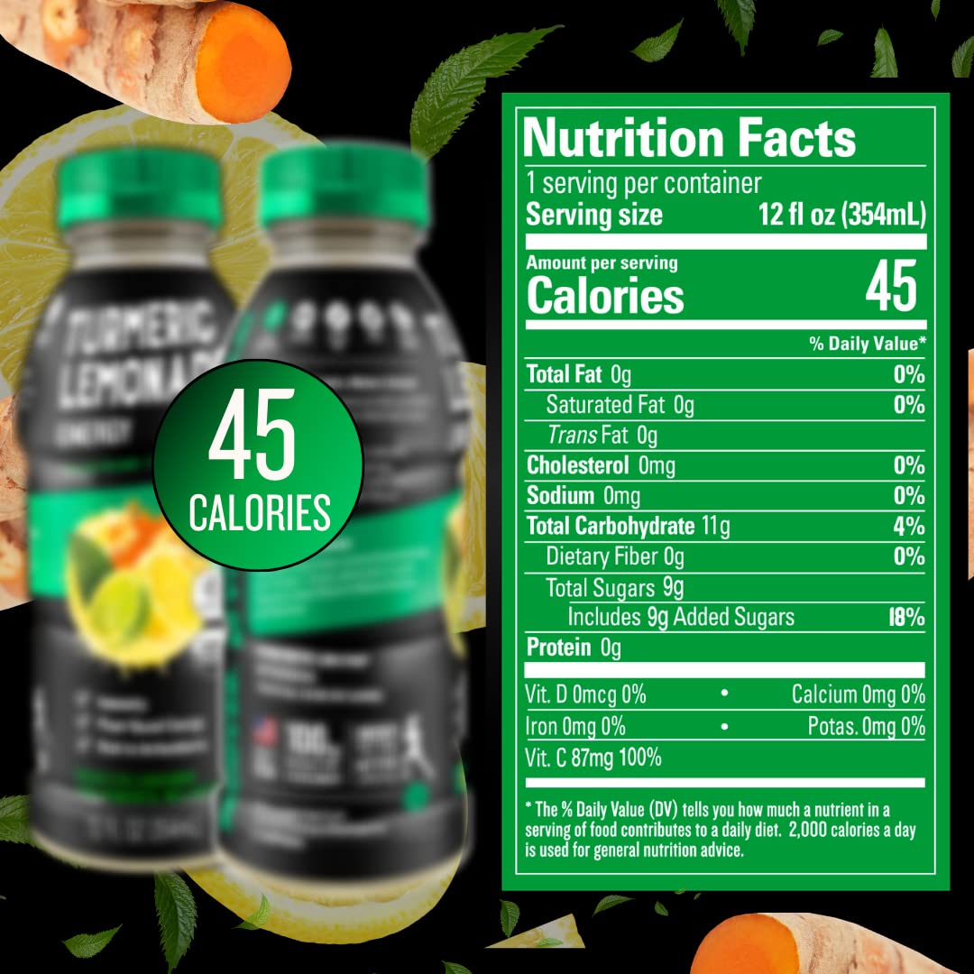 Golden Tiger Turmeric Lemonade, Energy - Organic Superfood-Infused Sports Drink With Curcumin, Ginger, & Green Tea - Antioxidants For Energy, Recovery, And Immunity, 45 Cals (12-Pack)
