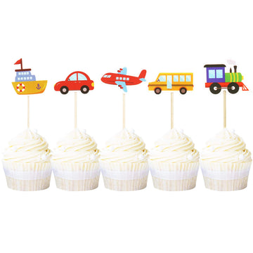 Ercadio 30 Pack Transportation Cupcake Toppers Bus Car Ship Train Airplane Cupcake Picks Baby Shower Birthday Party Cake Decorat