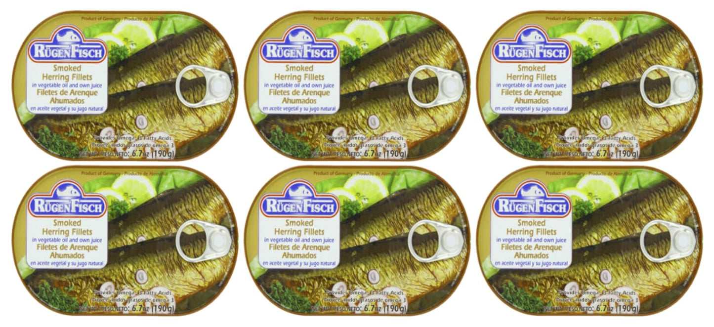 Rugen Fisch Herring & Mackerel Fillets Assorted Sauces (6 - Pack, Herring Smoked In Vegetable Oil & Own Juice)