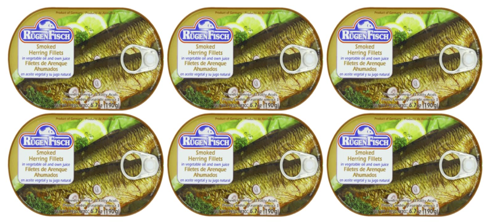 Rugen Fisch Herring & Mackerel Fillets Assorted Sauces (6 - Pack, Herring Smoked In Vegetable Oil & Own Juice)