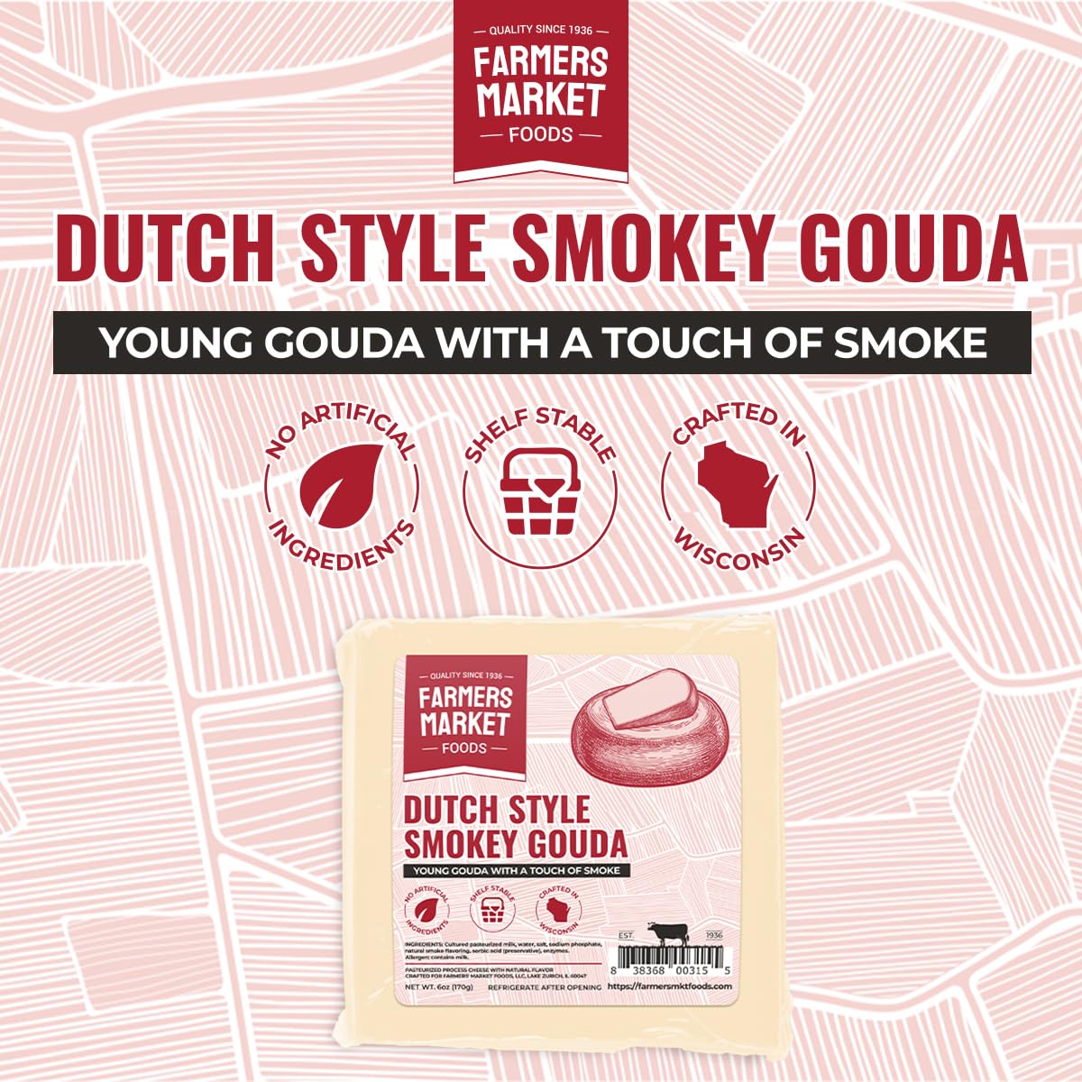 Farmers Market, Gluten Free, Keto, Paleo, Low Sodium, Zero Sugar, Wisconsin Cheese Gift Sets, 3-Pack, Dutch Style Smokey Gouda