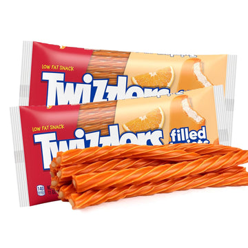 Filled Licorice Candy Twists Full Size - Orange Pop Creamsicle Flavored Sticks Soft and Chewy Sweet Candy For Party Favors, Snac