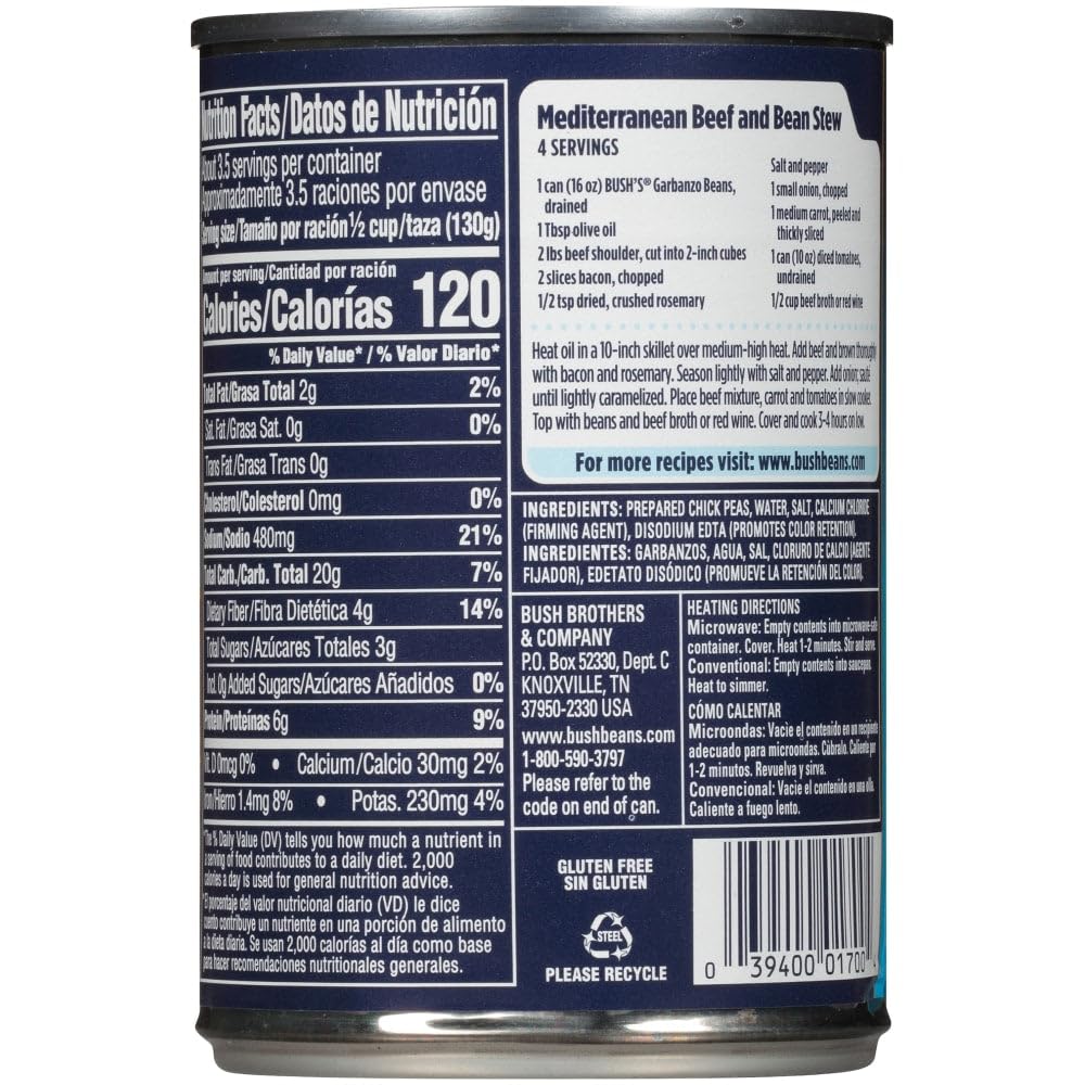 Bush'S Best Garbanzo Beans (Chickpeas) 16 Oz.