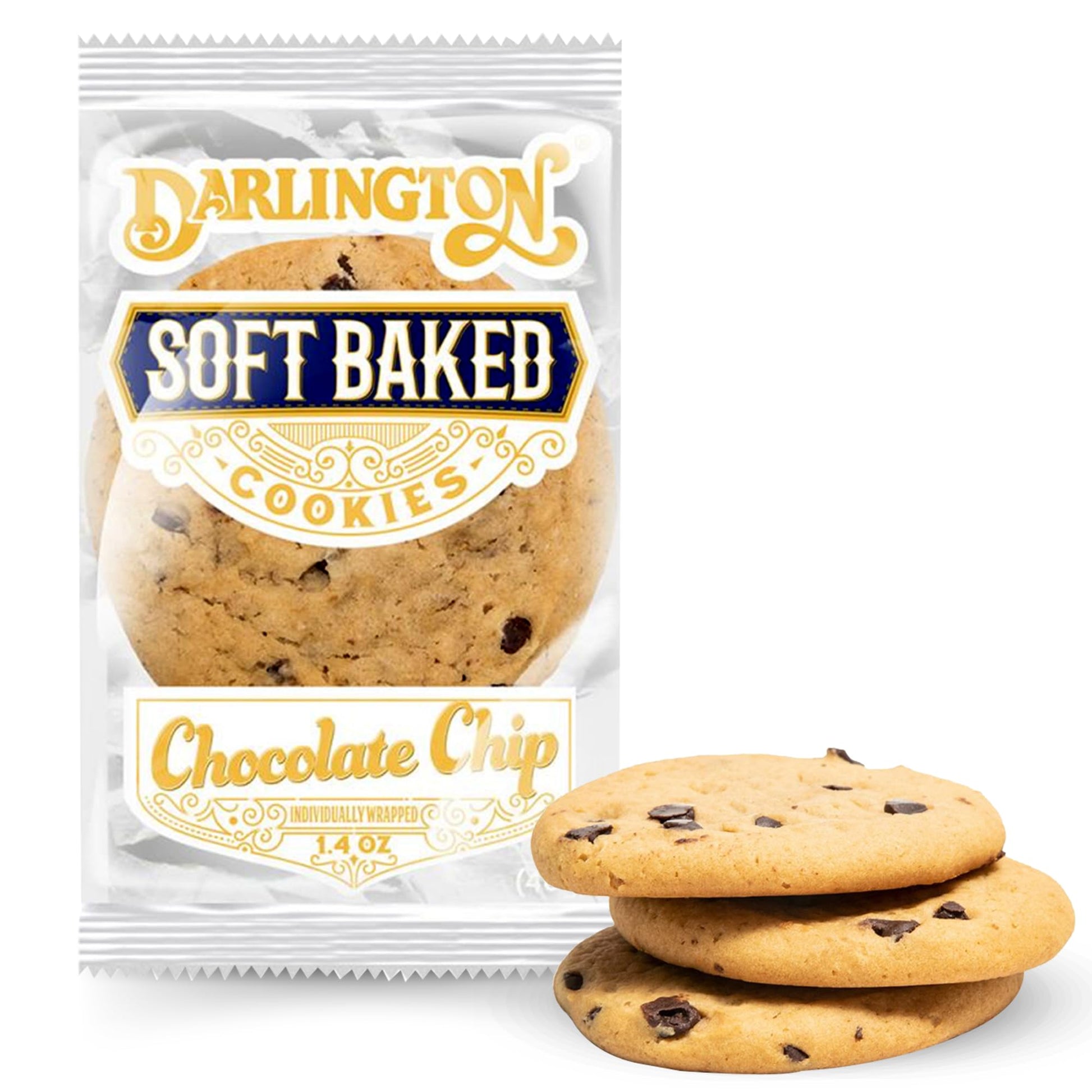 Darlington Snacks Individually Wrapped Soft Baked Chocolate Chip Cookies, 100% Nut Free & Kosher Healthy Cookies, Made in USA, 1