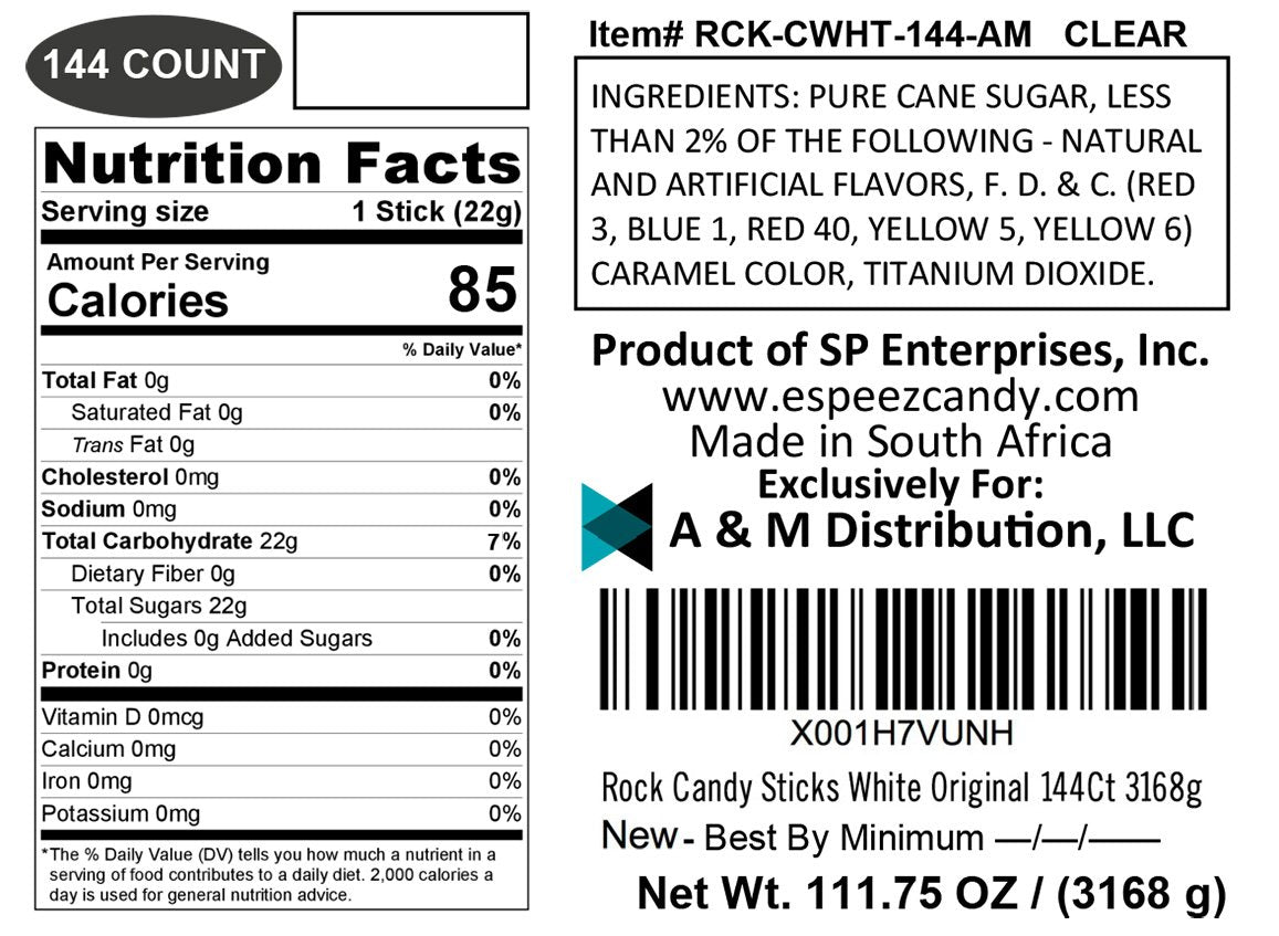 Espeez Extra Large White Rock Candy Sticks - 144 Count, Individually Wrapped, Ideal for Candy Buffets, Birthdays, Weddings, Baby Showers