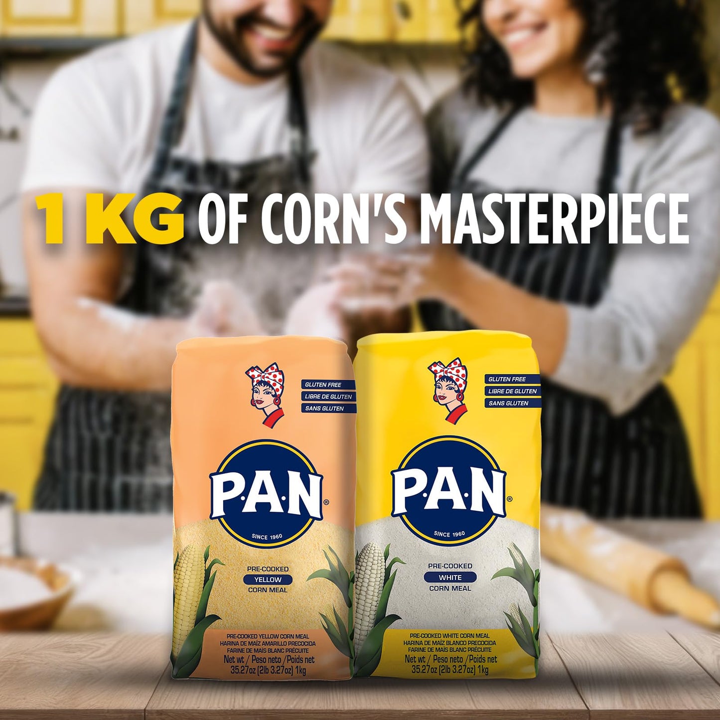 P.A.N. Yellow Corn Meal - Pre-cooked Gluten Free and Kosher Flour for Arepas (2.2 lb/Pack of 1)