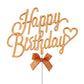 Gold Happy Birthday Cake Topper Plastic - 3D Double Sided Cursive Happy Birthday Sign For Cake With Bow, Idea For Birthday Cake