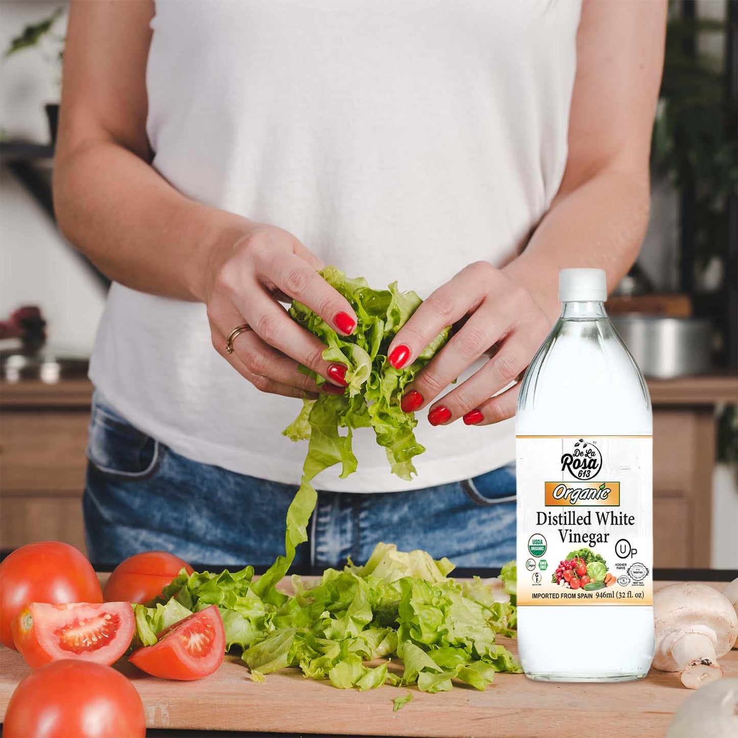 De La Rosa Organic Distilled White Vinegar, Raw & Unfiltered, Kosher For Passover, Vegan & Gluten Free, Great For Salad Dressing