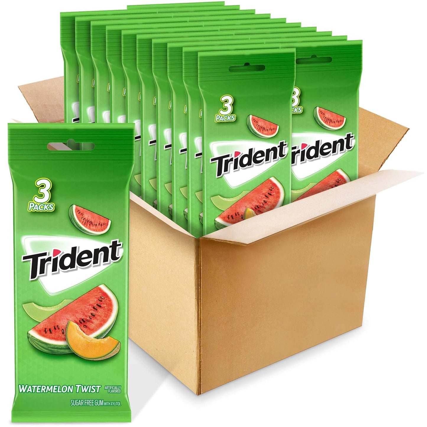Trident Sugar-Free Chewing Gum, Watermelon Twist, 60 Packs of 14 Pieces, Green