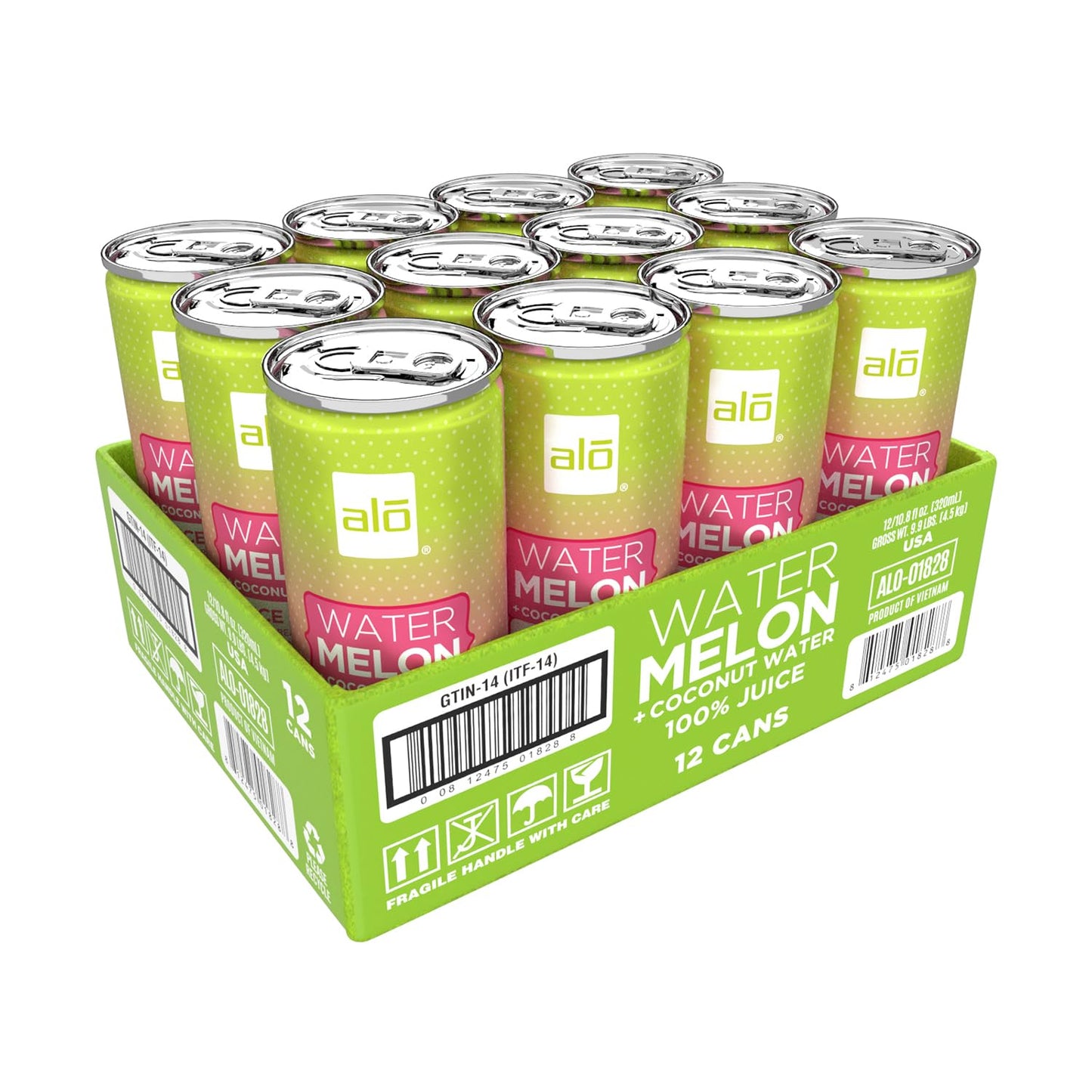 Alo Slim Can Juice | 80% Watermelon Juice + 20% Coconut Water | Plant-Based Beverage | Not From Concentrate | 10.8Oz Cans (Pack