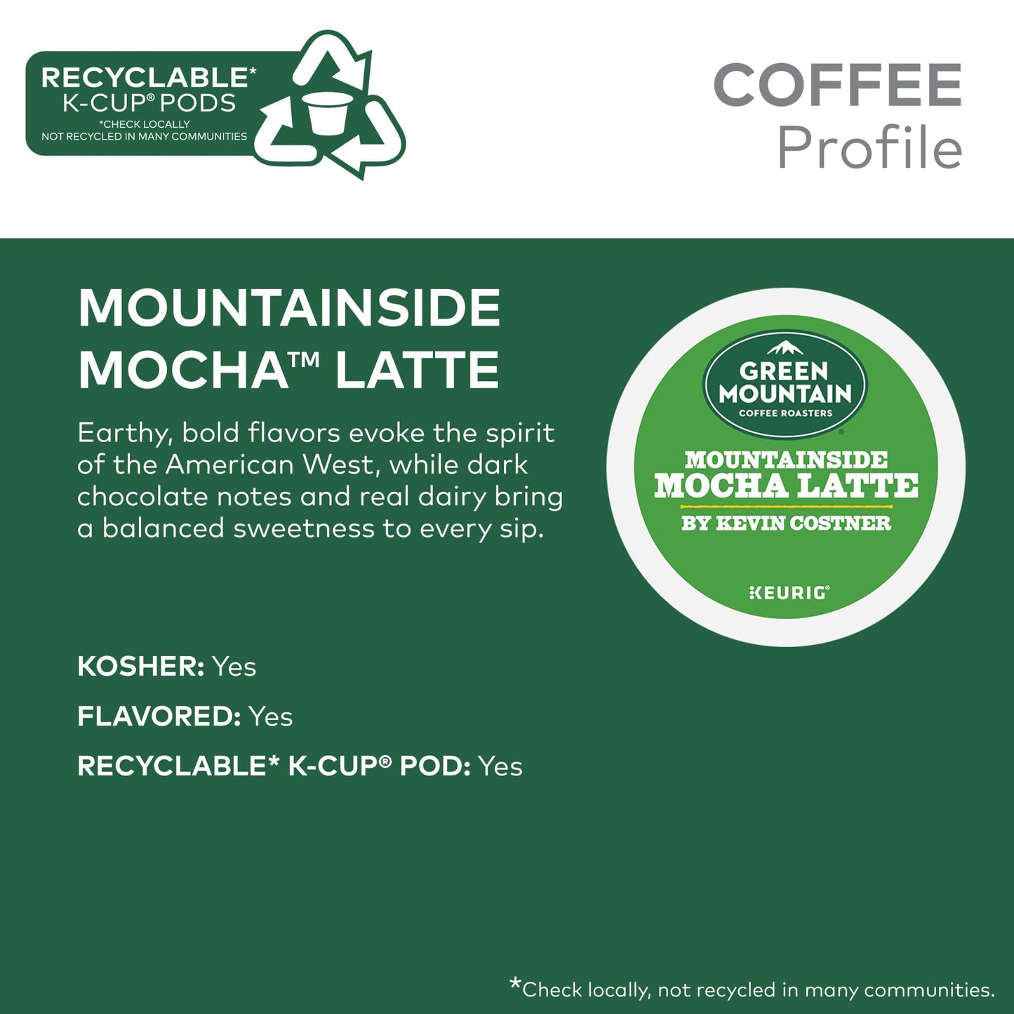 Green Mountain Coffee Roasters Mountainside Mocha Latte, One Step Latte Single Serve Keurig K-Cup Pods, 10-Count Box