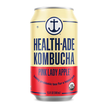 Health-Ade Pink Lady Apple Kombucha, Organic Drink, 12-Pack (11.5 Fl Oz Cans) - Fermented Tea with Probiotics, Non-GMO, Vegan, G