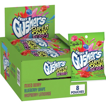 Gushers Fruit Flavored Snacks, Super Sour Berry Flavor, 8 Pouches, 34 Oz