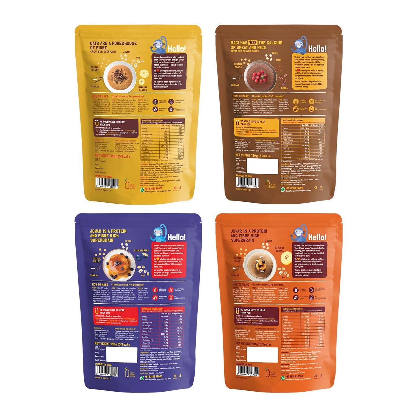 Slurrp Farm Healthy Pancake Lovers Combo | Blueberry, Classic, Chocolate & Banana | No White Flour, Wheat & Preservatives | Made
