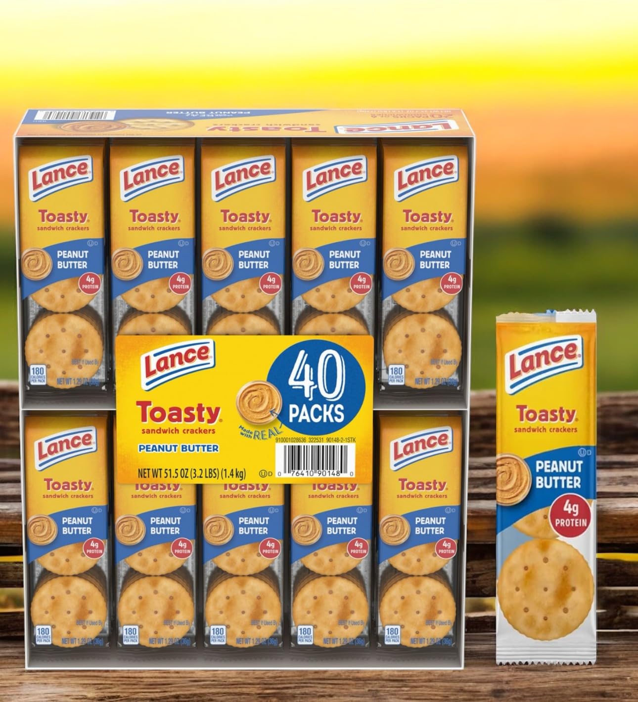 Peanut Butter Sandwich Crackers - 40 Packs of Toasty with Real Peanut Butter Filling - Quality Lance Snacks, 6 Crackers per Pack