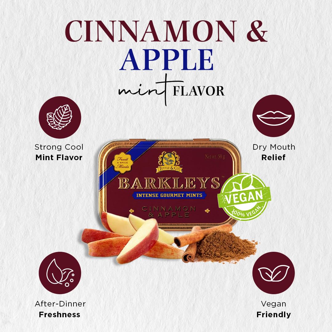 Barkleys Gourmet Cinnamon & Apple Mints Breath Mints - Strong Cinnamon & Apple Flavor For Party, After Dinner, Wedding, Every Da