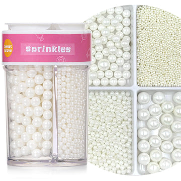 Sprinkles, Sprinkles for Cake Decorating 4 Sizes, 7.7 Oz Pearl White Sprinkles for Baking Cake Cupcake Ice Cream Chocolate Cooki