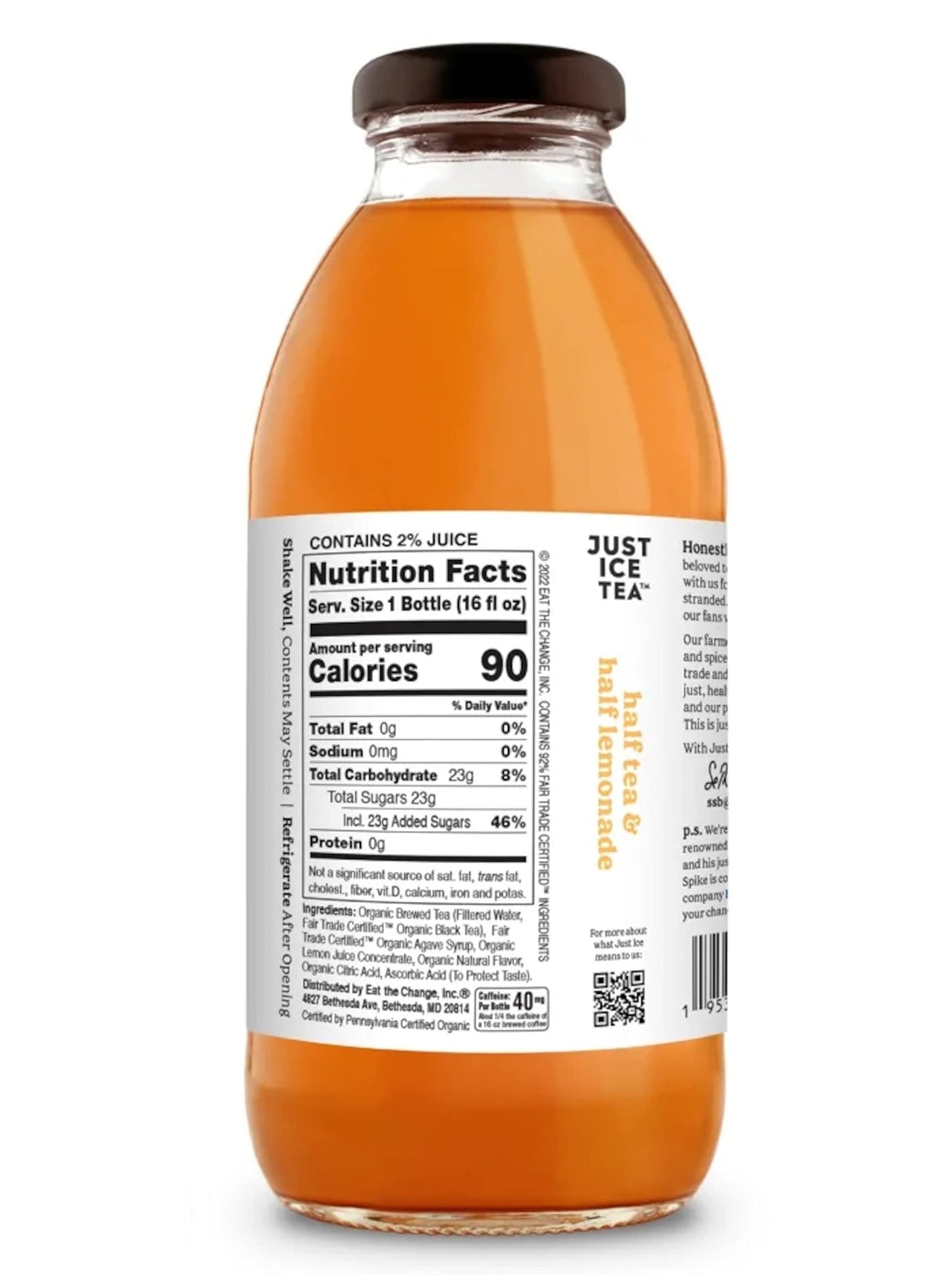 Just Ice Tea Organic Iced Tea, 16 Fl Oz Glass Bottles (Pack Of 4) (Half & Half)